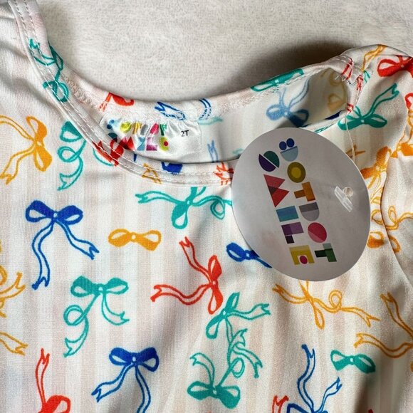 Dot Dot Smile Striped Bow White Cream Red Blue Girls Toddler Dress Cap Sleeve 2T - Picture 4 of 8